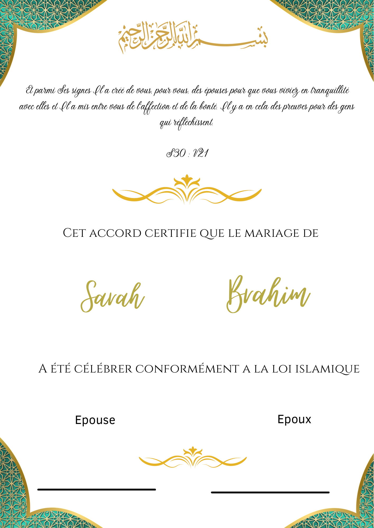 Certificat de mariage
