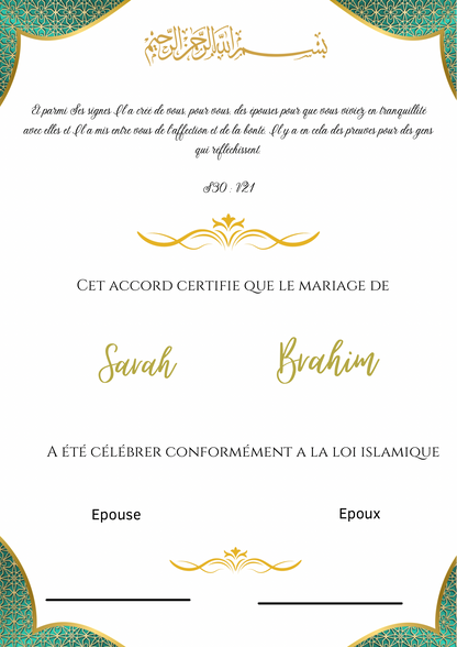 Certificat de mariage
