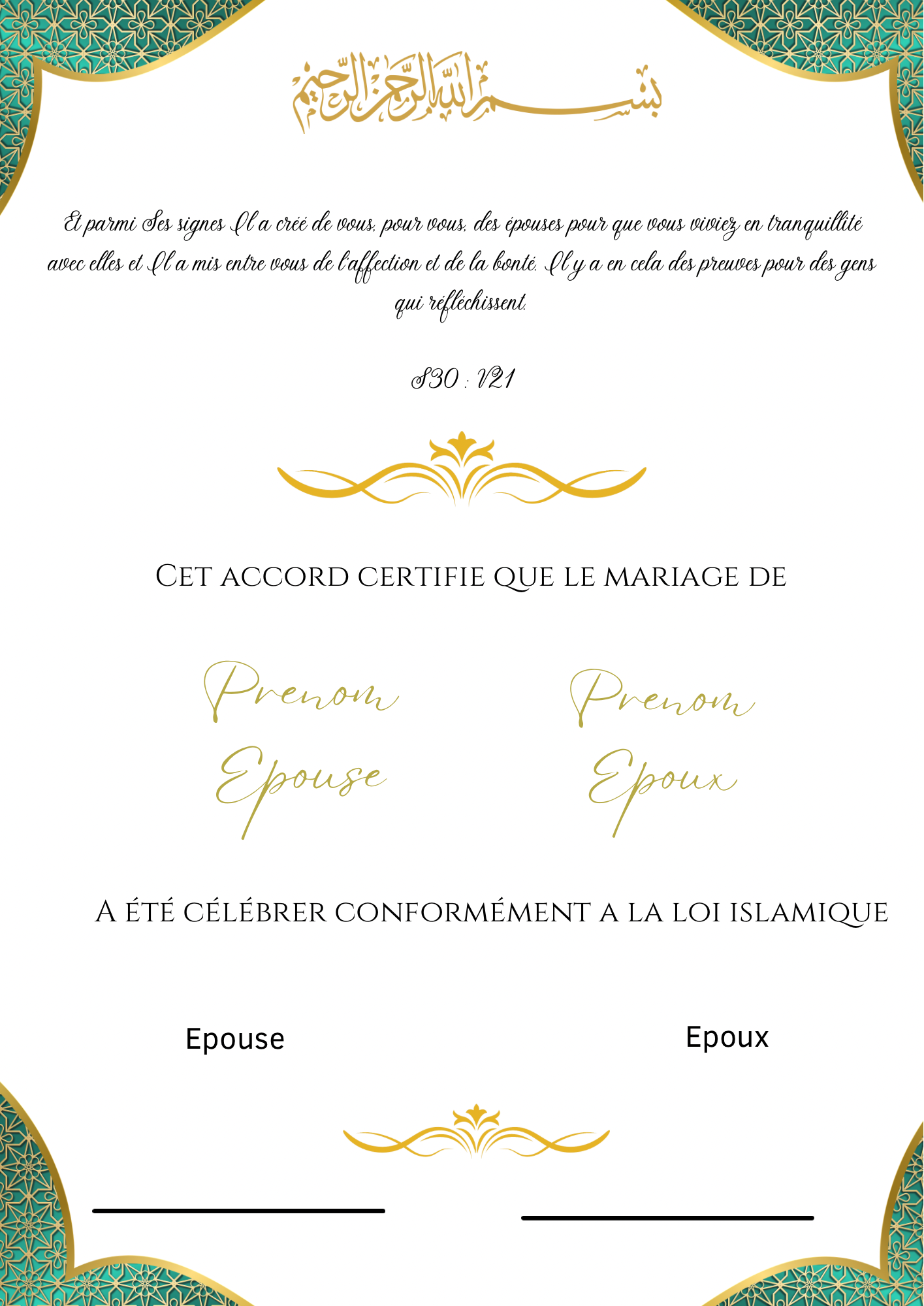 Certificat de mariage