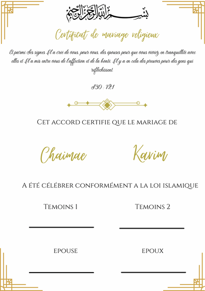 Certificat de mariage