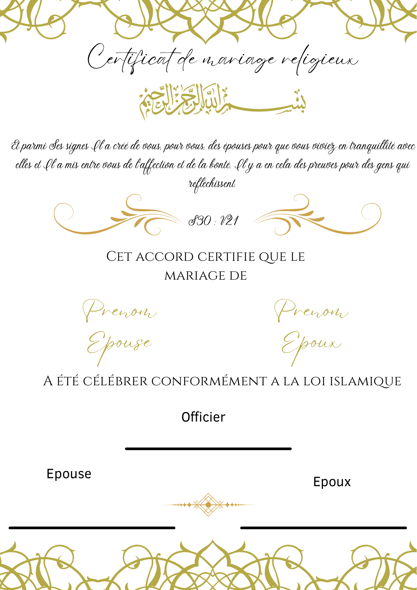 Certificat de mariage