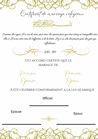Certificat de mariage