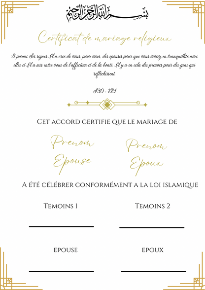Certificat de mariage