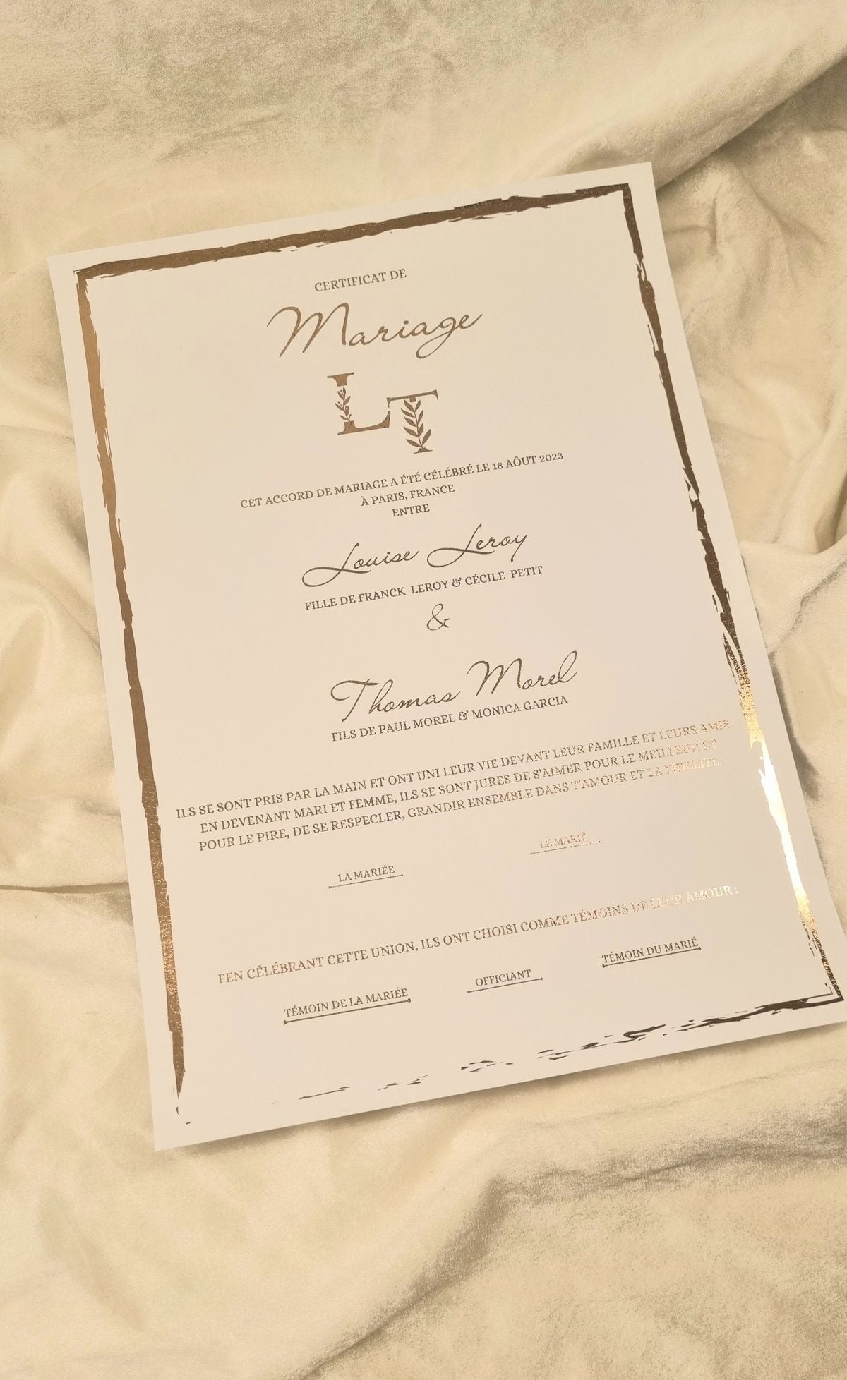 Certificat de mariage