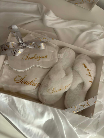 Pack mariée personnalisé complet – panneau de bienvenue & box bride